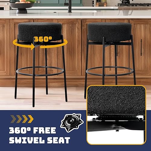 Miniatura 7 de SoarFlash Juego de 2 taburetes de bar giratorios modernos, taburetes giratorios de sherpa de 30 pulgadas con asiento redondo suave acolchado Boucle