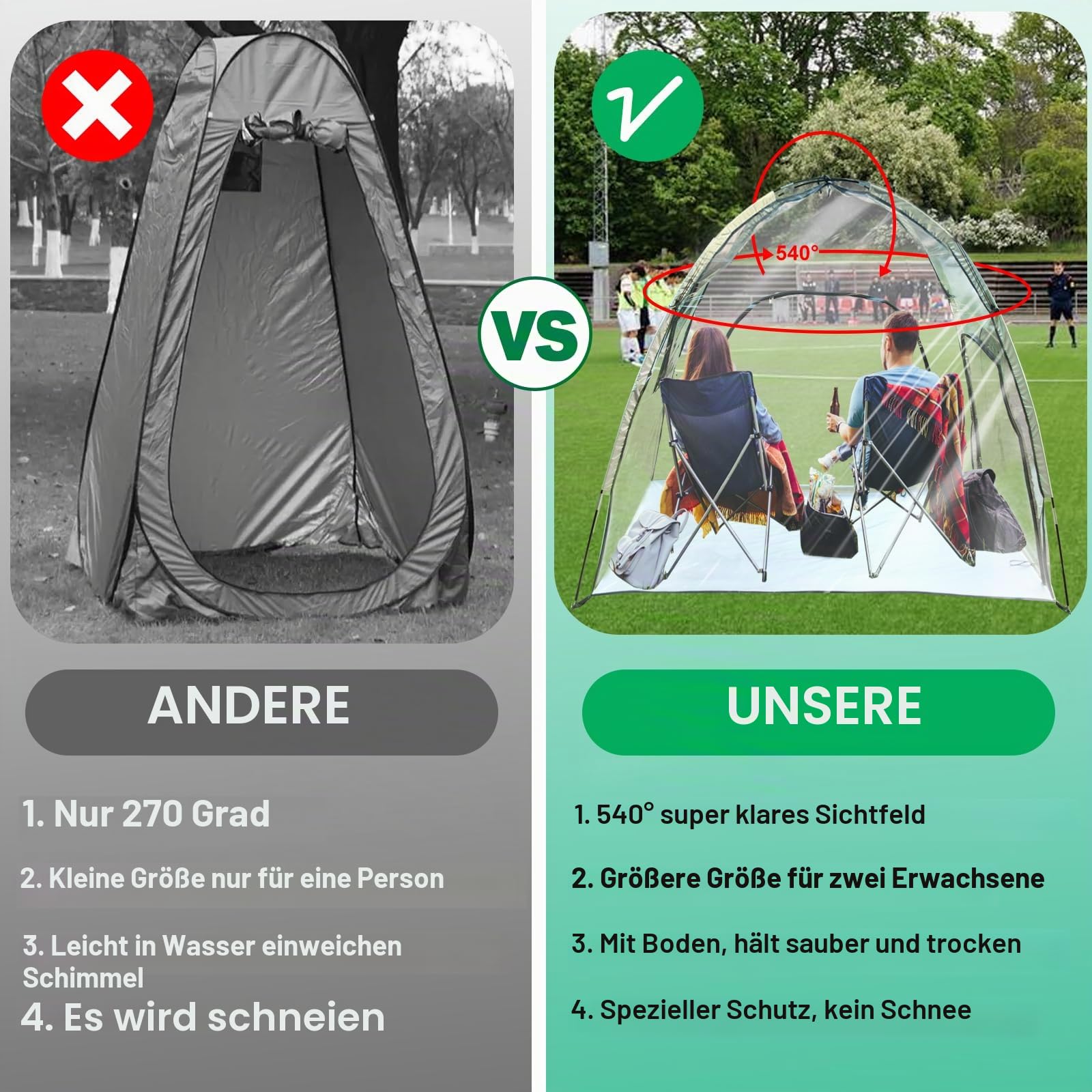 Große, transparente Zelte für 2 Personen, Sportzelt, wasserdicht, kaltes Wetter, sauberes Pop-Up-Zelt, Regen- und Sonnenschutz, zum Beobachten von 