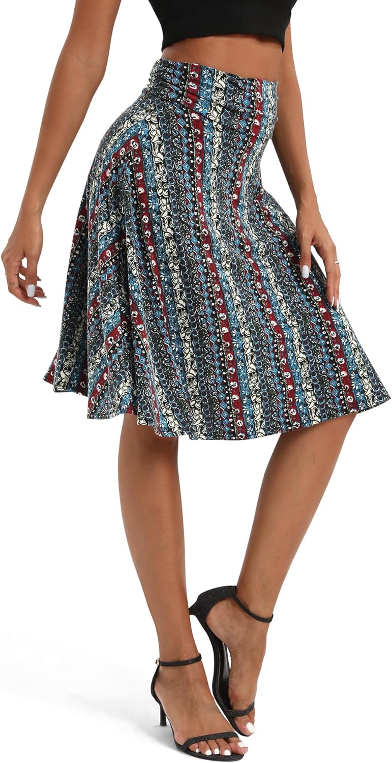 Urban CoCo Women's Ruched High Waist Knee Length Jersey A-Line Stretchy Flared Casual Skirt - Image 4