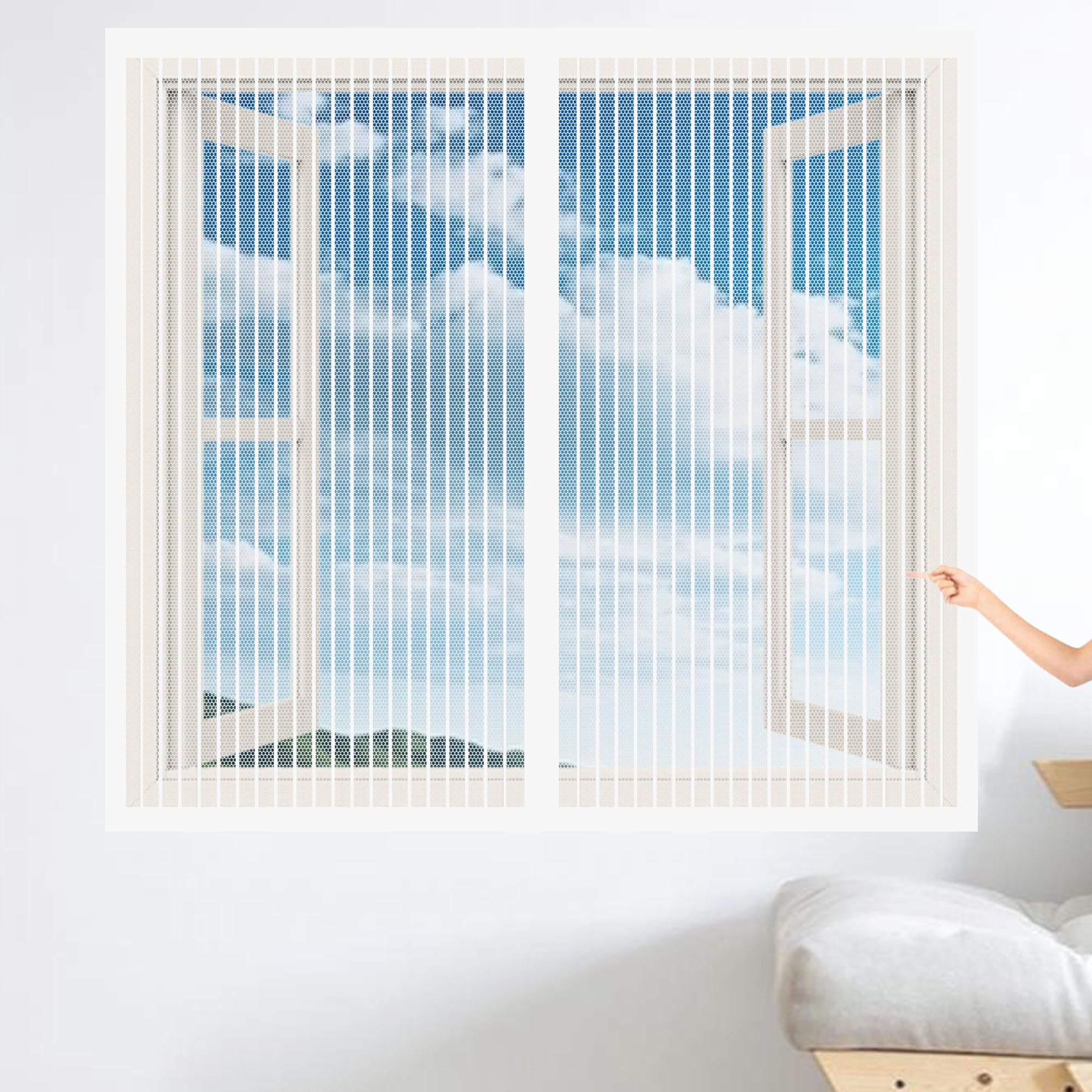 Window Fly Screen 175 x 165 cm Prevents Insects Flies Mosquitoes from Entering The Room No Drilling Fly Screen for Windows Custom Size for Windows Doors and Patio Screens, White