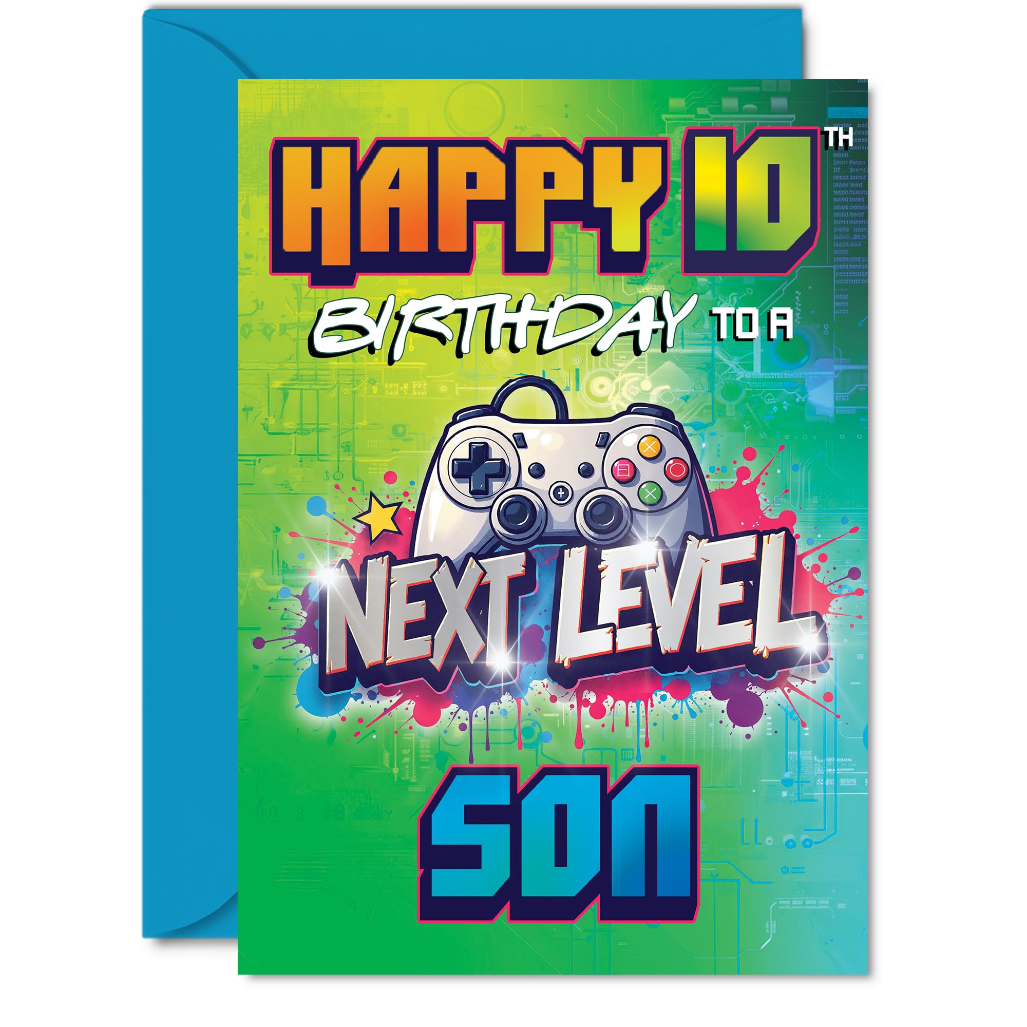 10th Birthday Cards For Son - Next Level - Happy Birthday Card for 10 Year Old Boy Cousin Nephew Son Grandson, A5 Bday Greeting Cards