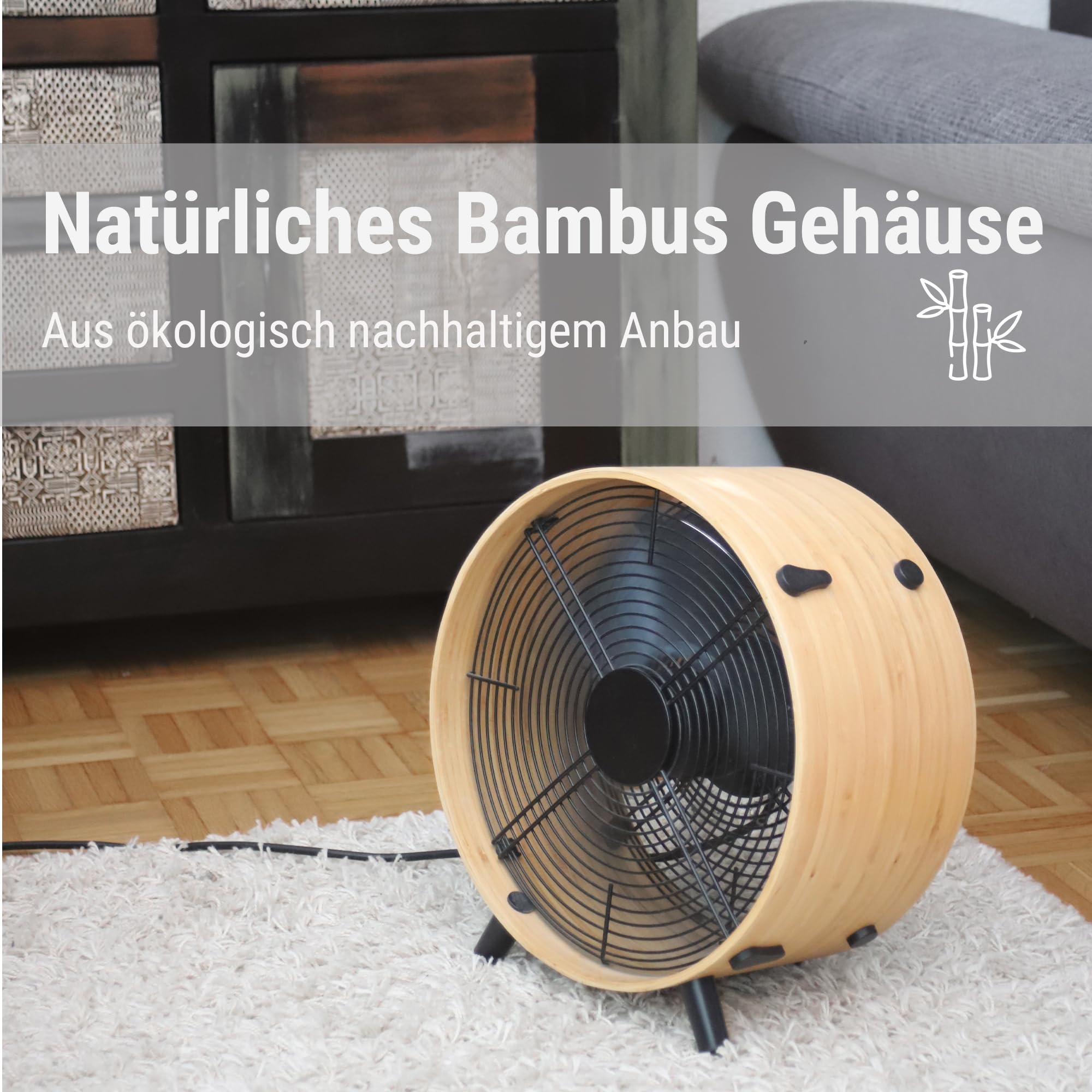 Stadler Form Ventilator Otto, aus Bambus, mit 8 Geschwindigkeiten, ideal im Sommer und fürs Schlafzimmer, Wohnzimmer und Büro geeignet, einfache Reinigung, bis 22 Watt