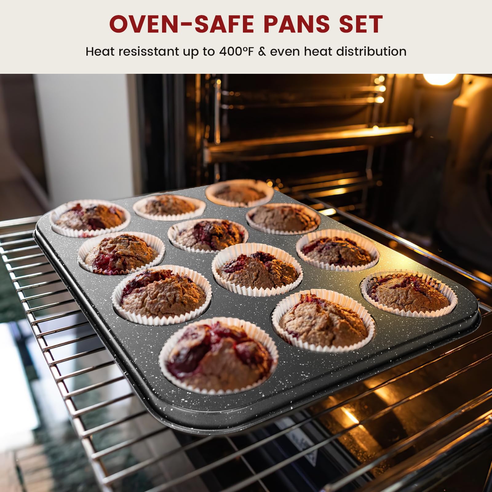 Terlulu 10 Stück Backformen Set, Backformen Sets Antihaft, Backset für Ofen Kochen, Stapelbar Kohlenstoffstahl Set enthalten Keksbleche, Muffinform, Kuchenform, Pizza-Pfanne, Kastenform, Bratpfanne