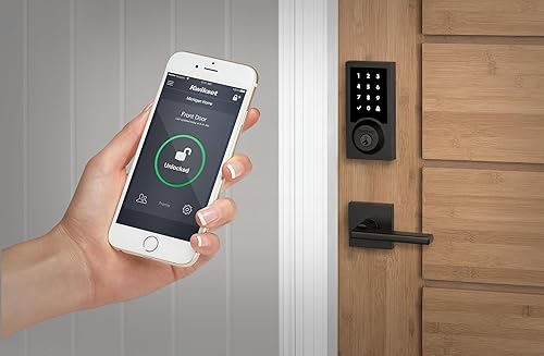 Miniatura 7 de Kwikset SmartCode 916 Z-Wave Smart Lock, cerradura de puerta compatible con anillo de entrada sin llave, cerrojo electrónico con pantalla táctil,