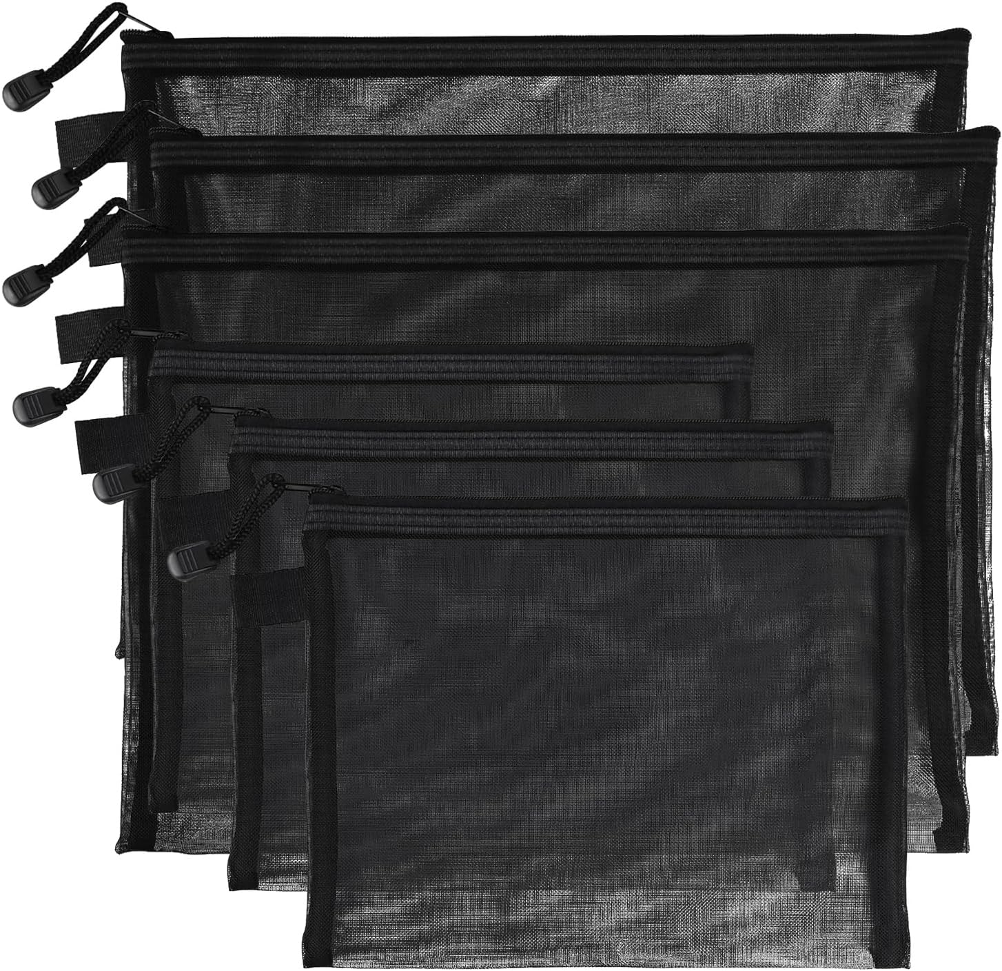 yuntop 6 PCS Mesh Pouch, Black Nylon Mesh Cosmetic Zipper Bags for Home Office Purse Diaper Bag (A5)