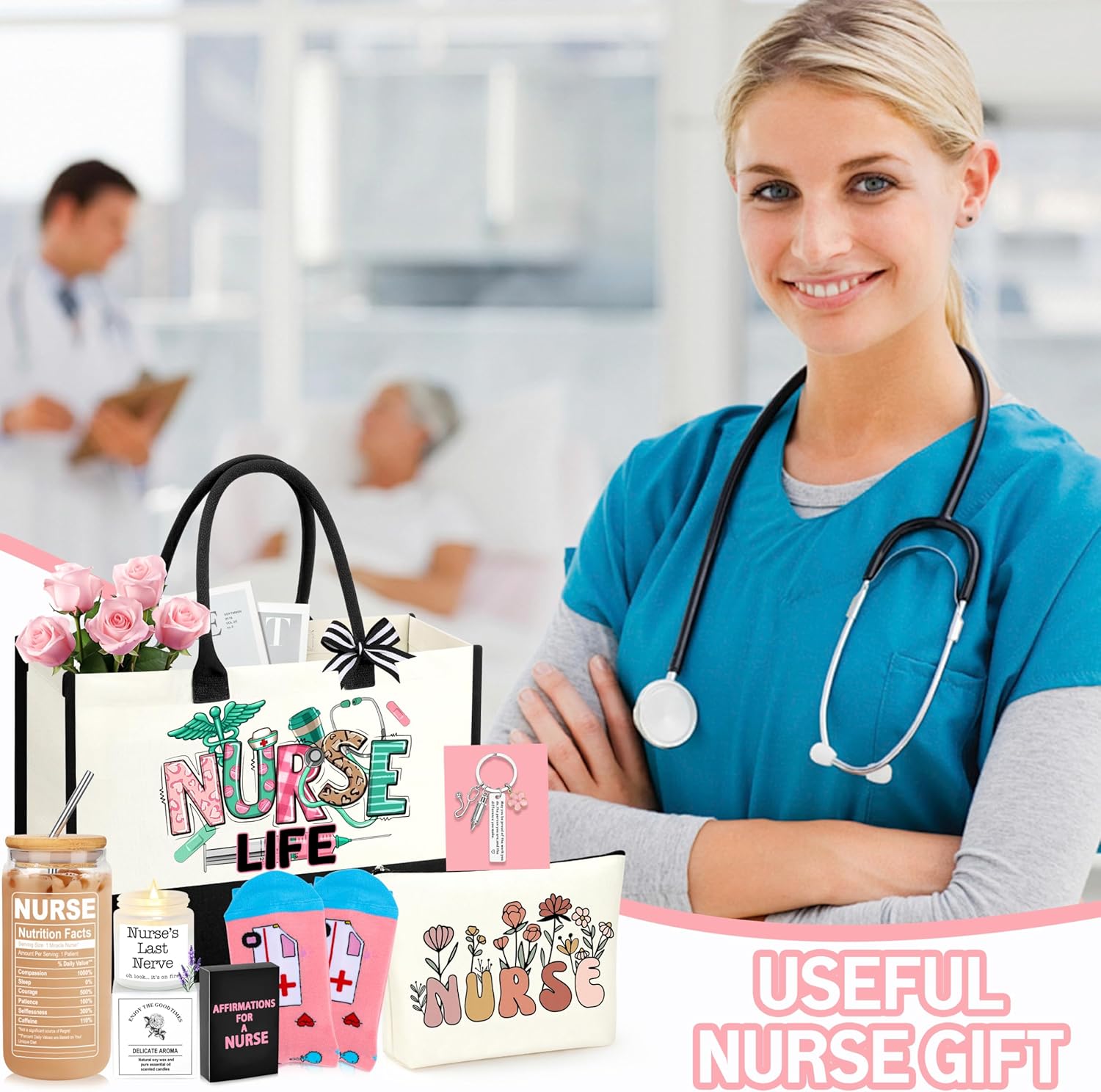 Nurse Gifts Nurse Appreciation Gift Set for Women Birthday Gifts for Nurses Week Nurses Graduation Gift for Nursing Student with Canvas Bag Socks Affirmations Cards 16 Oz Can Glass - Image 7