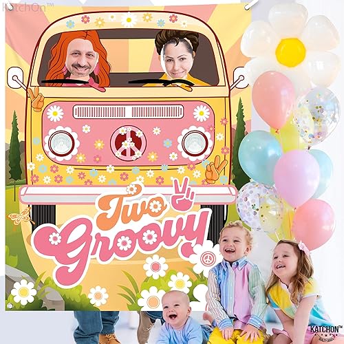 Miniatura 5 de KatchOn, Decoraciones de utilería de autobús hippie  47 x 63 pulgadas  Dos decoraciones de fiesta geniales, dos banderas geniales, telón de fondo