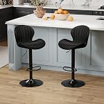 Youhauchair Modern Bar Stools Set of 2, Velvet Height Adjustable Swivel Barstools, Armless Kitchen Island Counter Chairs with Back & Footrest, Black | Modern, Height Adjustable, Swivel, Armless, Kitchen Island Chairs with Back & Footrest, Soft, Uphol