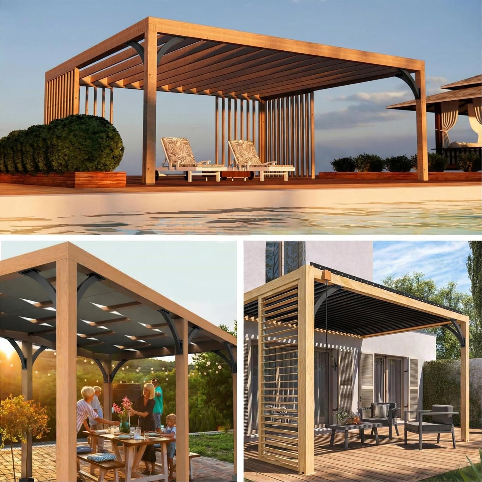 4 Pcs Soportes de Pérgola,Soporte de Conector de Soporte de ángulo | de 45 Grados, Escuadras Metalicas, Escuadras para Madera, Soporte de Esquina para Pérgola y Pabellón