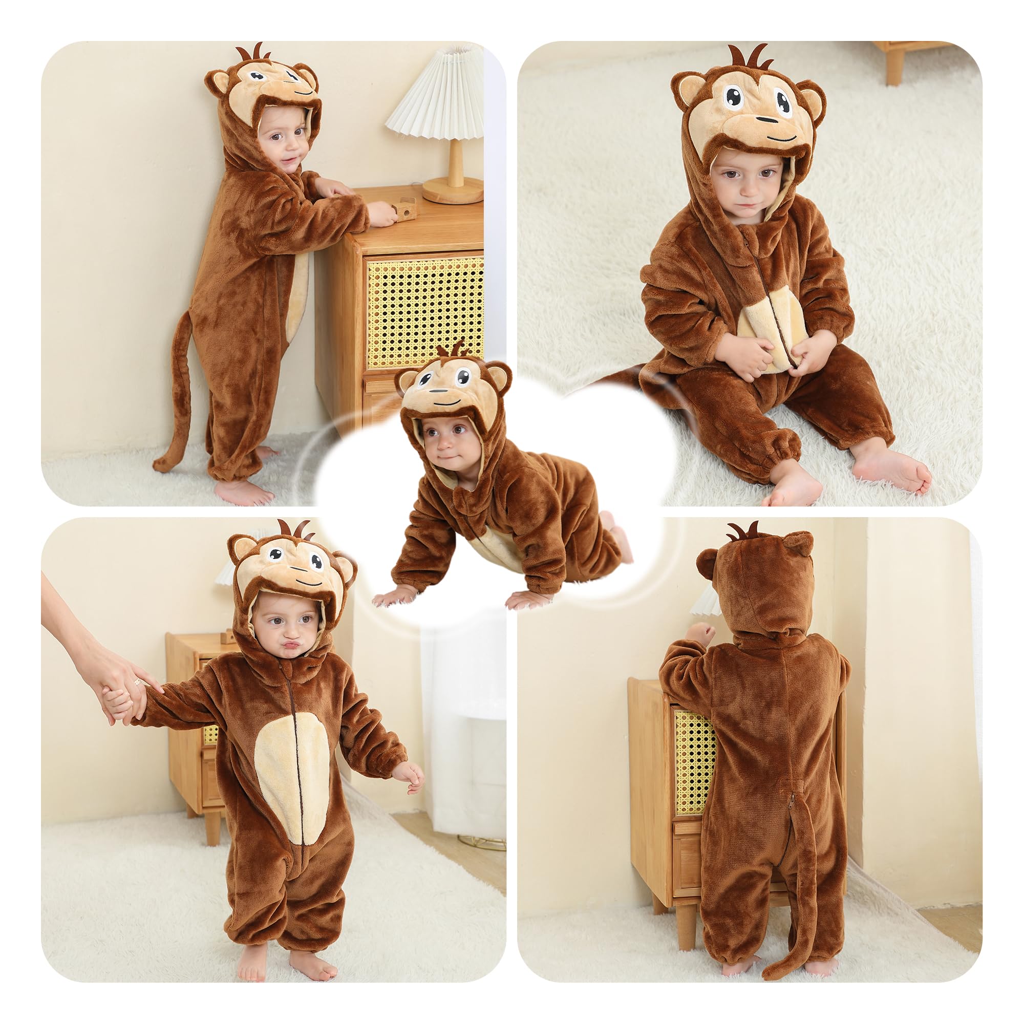 HAHASHOW BéBé d'hiver Grenouillères Combinaison Unisexe Flanelle Barboteuses Manteau à Capuche Enfants Pyjama Jumpsuit pour Garçon et Fille, 2-36 Mois