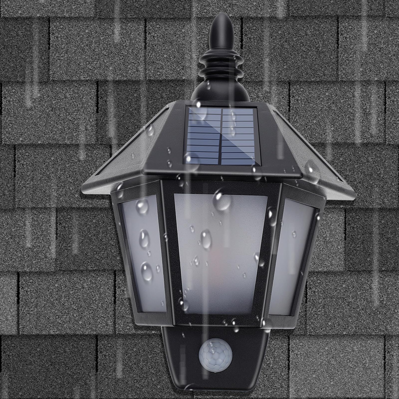 Ciieeo Solar Wandleuchte für Außen mit Bewegungsmelder, Schwarz, LED