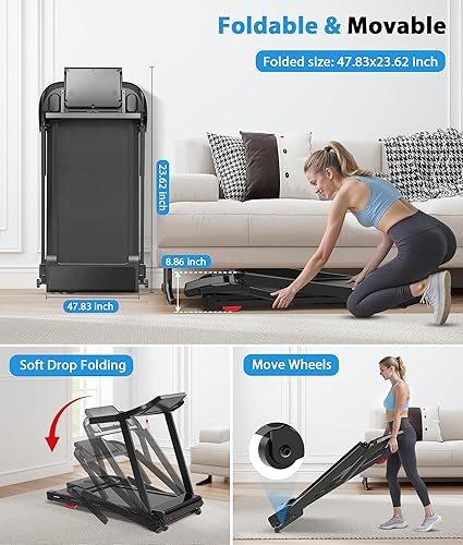 Miniatura 6 de CIIHI - Cinta de correr plegable con inclinación automática del 15%, capacidad de 350 libras, con inclinación y aplicación, máquina de correr para