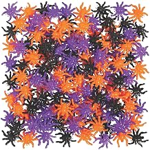 Fun Express Mini Plastic Jumping Spiders, 2", Orange, Purple & Black