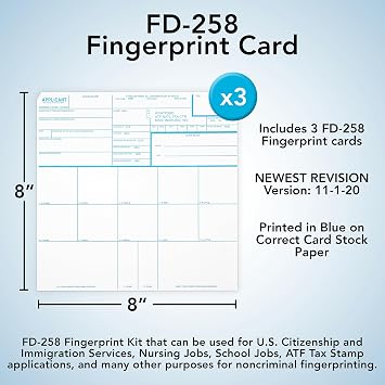 National Gun Trusts - Made in USA - FD-258 Fingerprint Cards 2026, 3 pack - 11-1-20 Version (ATF ORI)