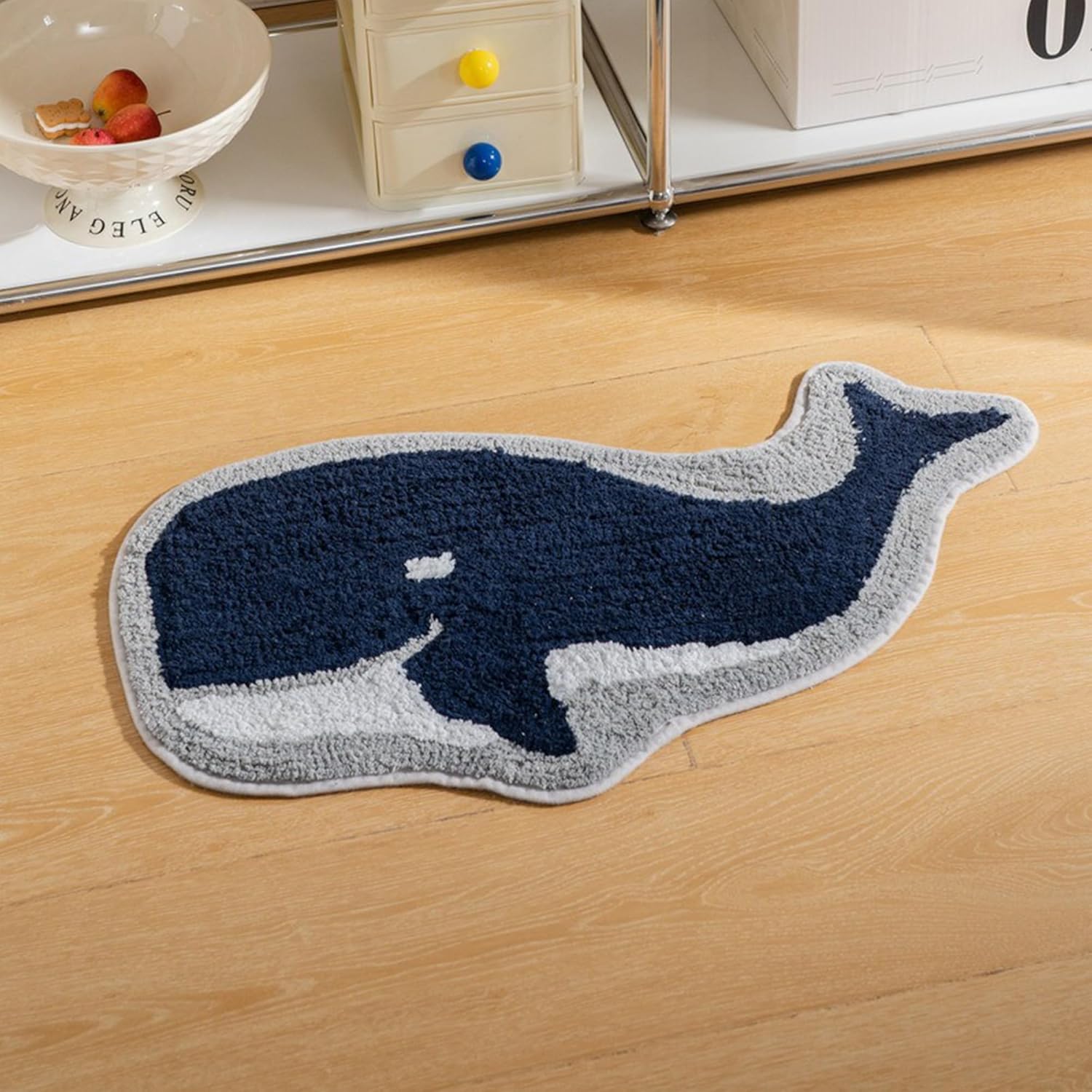 Bathroom Rugs Cute Carton Animal Shaped Bath Mat Non Sip Absorbent Fun Decor Bath Rug for Bathroom Tub Kitchen(Whale, 15×26 inch)