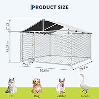 Vista 6 de Perrera grande para perros al aire libre con techo, cerramiento resistente para perros al aire libre, cerca de mascotas para patio, perrera, jaula
