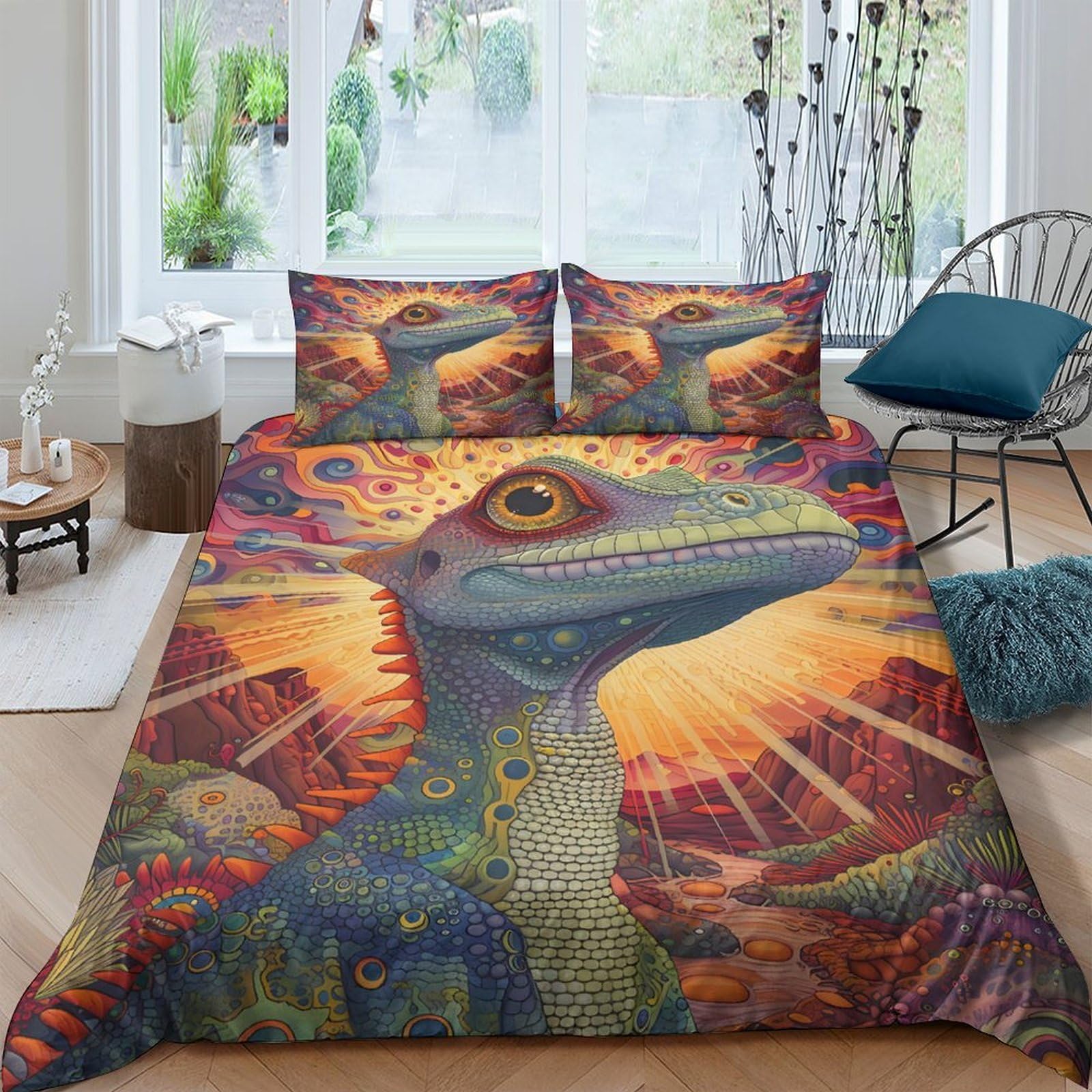 Ctjqhvkz Style-5 3D Printed Dinosaur Sunset Fitted Sheet Microfiber Soft Orange Blue Art Mattress Cover Bedroom Decor Single（135X200cm）
