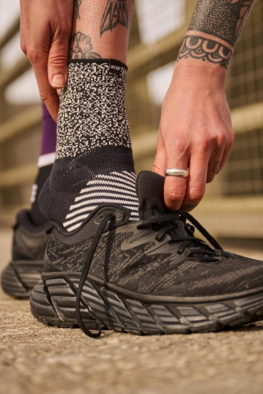 CEP Max Support Ankle Sleeve, Black/White, Unisex, M