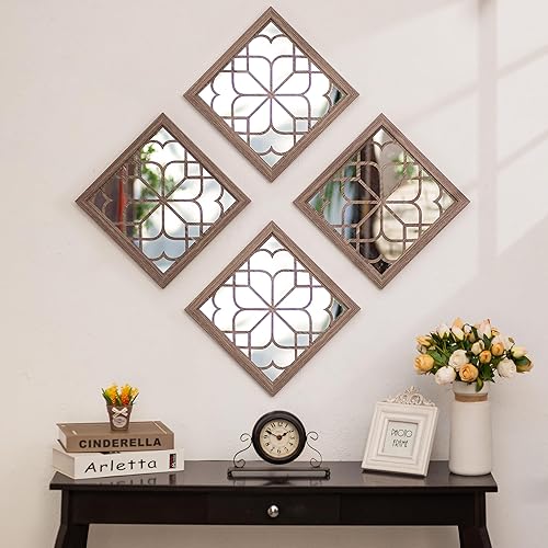 Miniatura 2 de Walasis Espejo decorativo de pared de baño, arte colgante para dormitorio, marco de madera, decoración de pared para entrada, marco rústico, juego