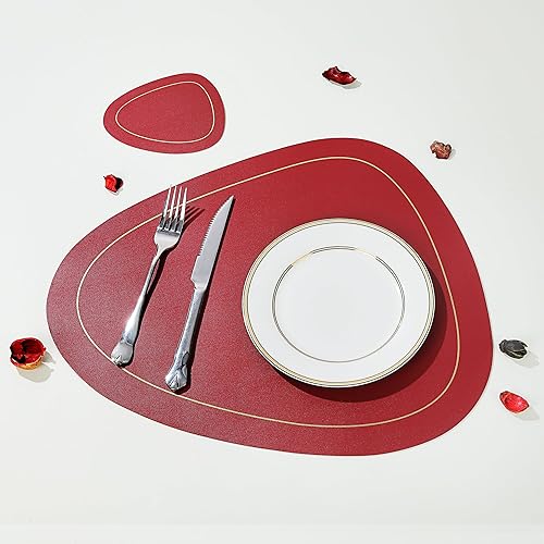 Miniatura 2 de fanquare Juego de 4 manteles individuales y posavasos de piel sintética, reversibles, de doble color, antideslizantes, lavables, para interiores