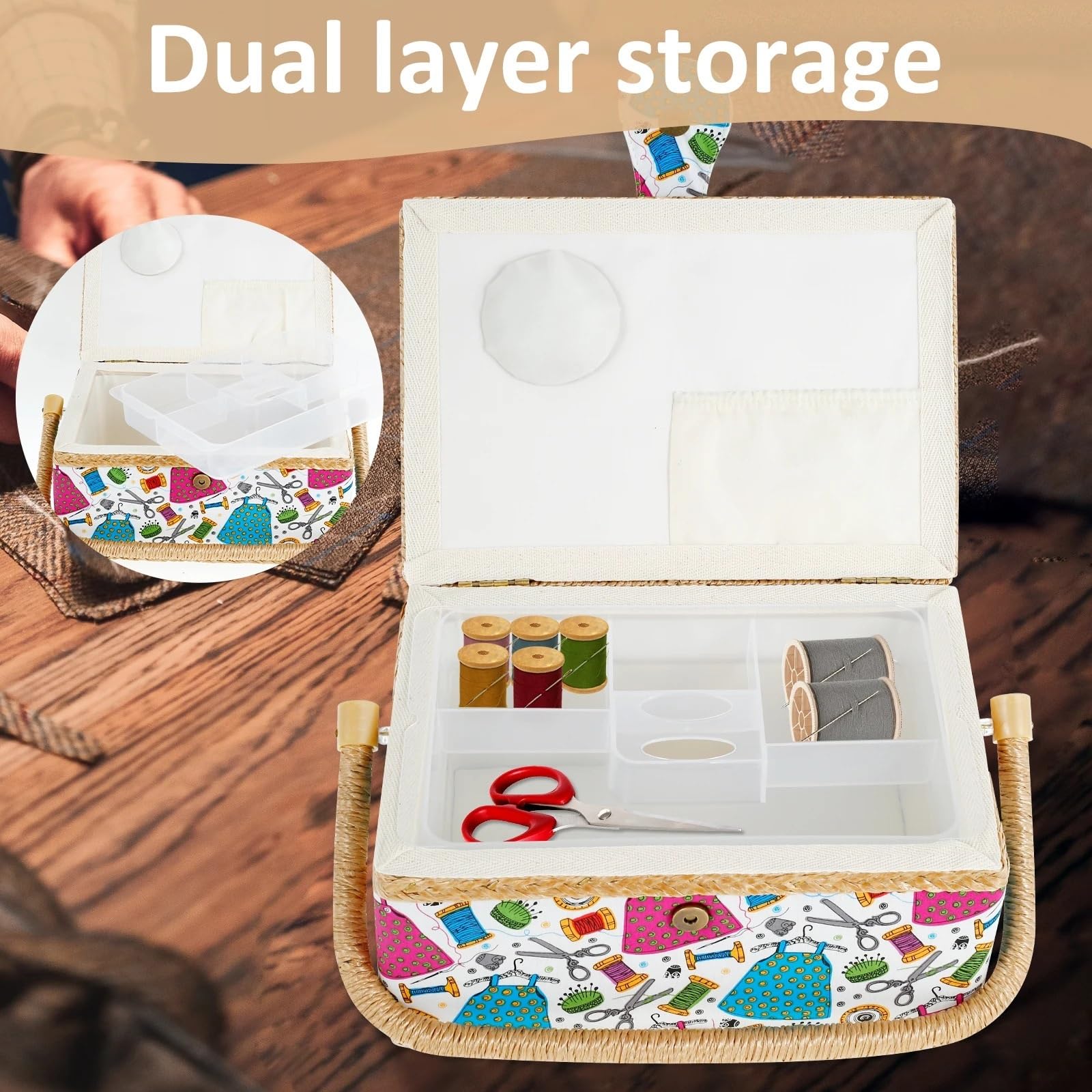 Panier À Couture Avec Plateau Amovible, Pratique