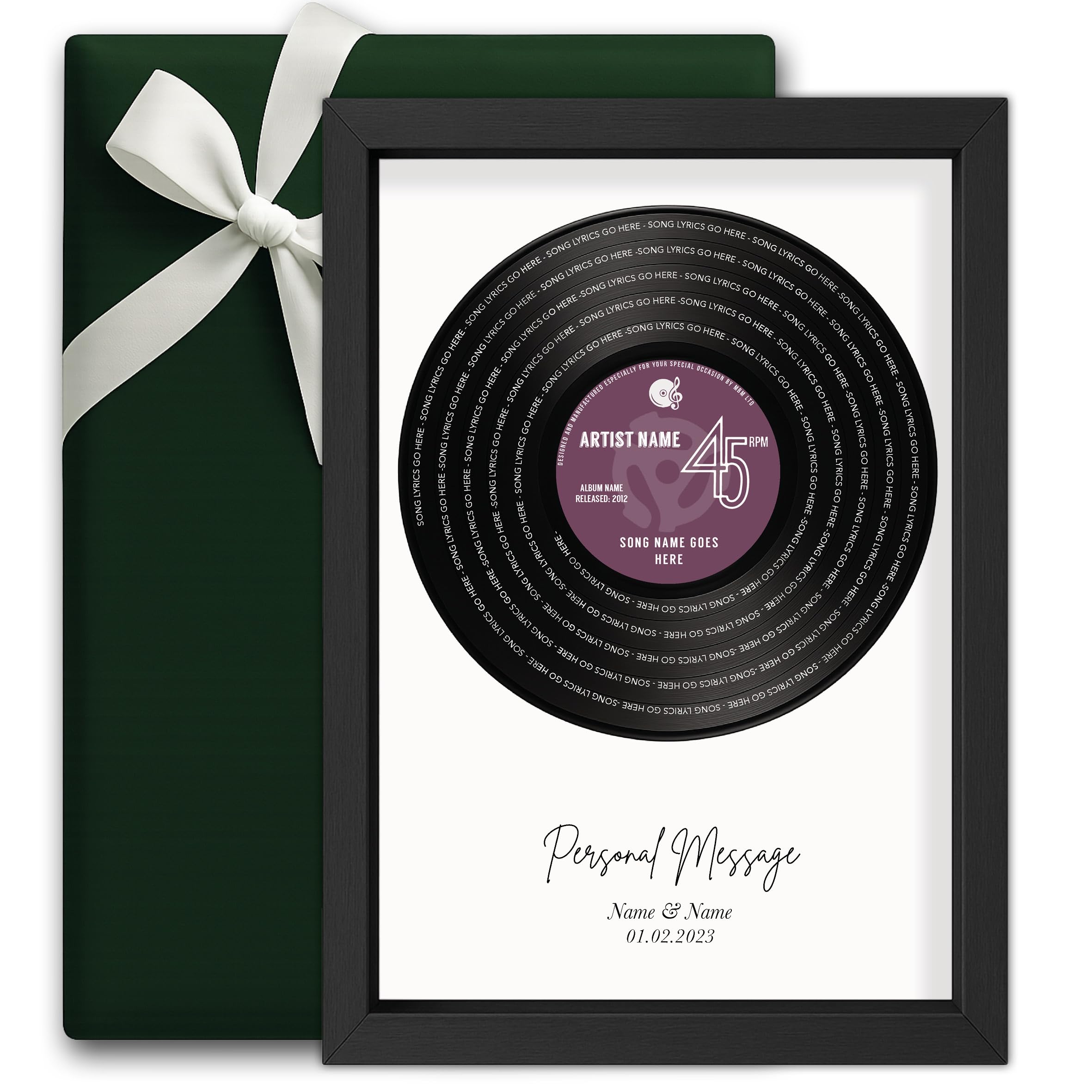 Made by Mika Ltd Personalised Vinyl Record Print – Custom Song Lyric Wall Art Gift | A5 A4 A3 Sizes | Choose Colour & Frame | Music Keepsake for Couples, Weddings & Anniversaries (Plum)