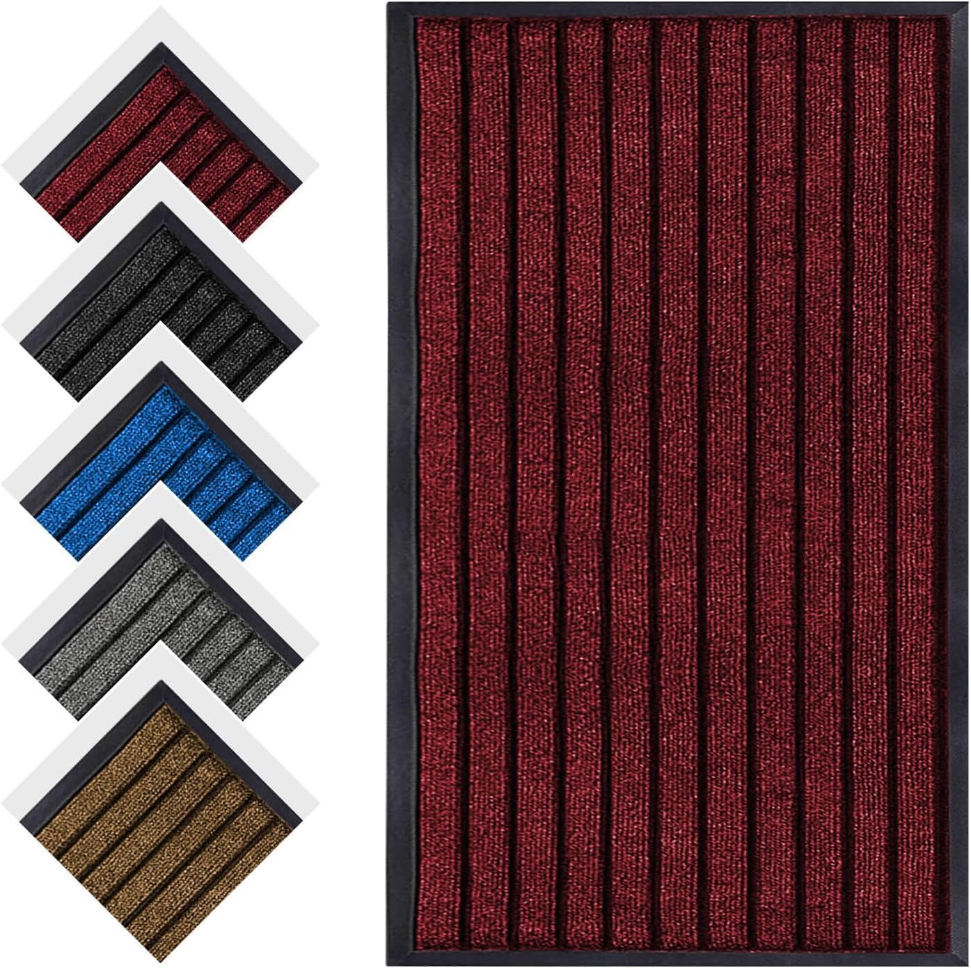 Hafaa Door Mat Indoor & Outdoor Burgundy 80x150 cm Non Slip Washable Doormat Dirt Trapper Water Absorbent Rubber Mat Heavy Duty Floor Mats