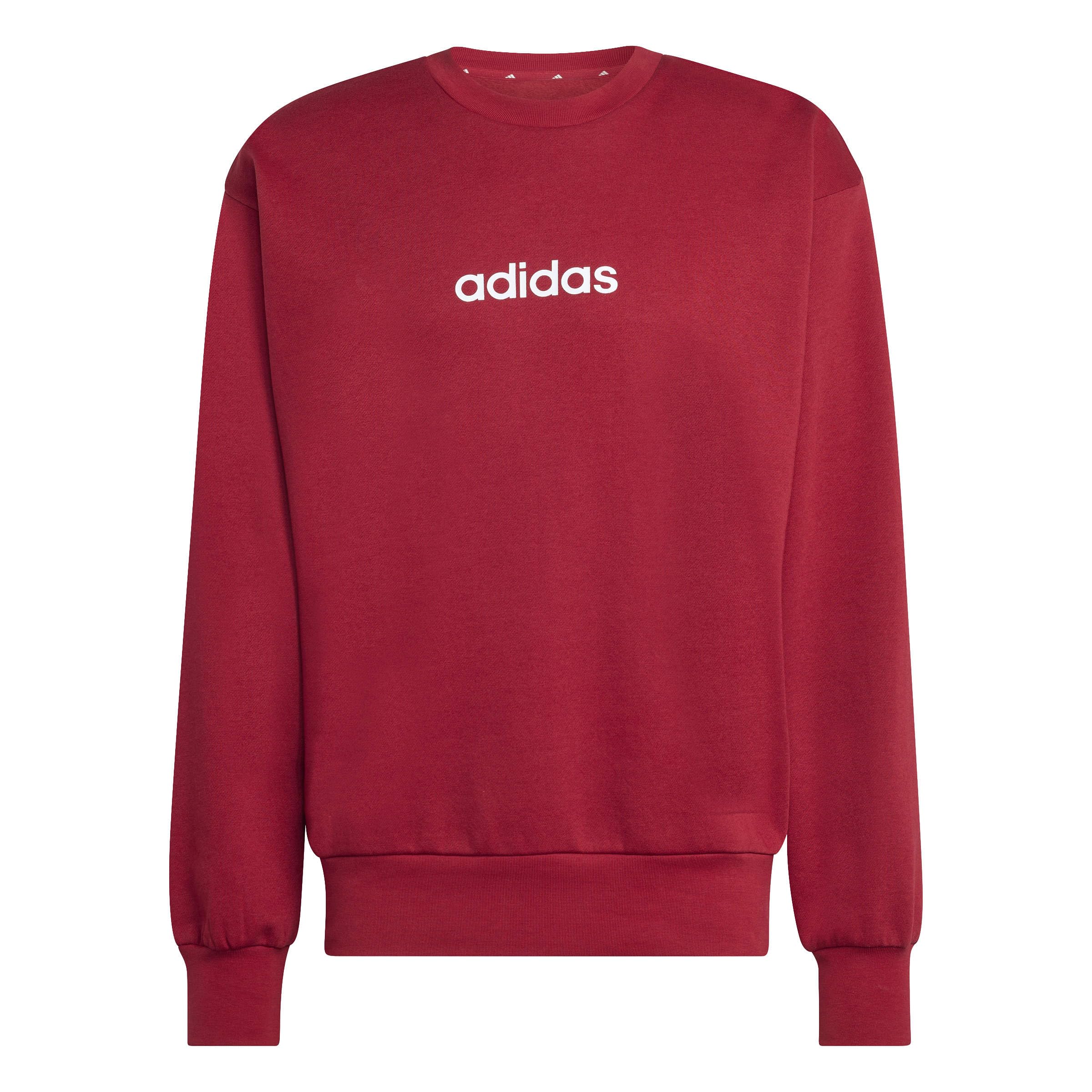 adidas Men's ESSENTIALS LINEAR FLEECE SWEATSHIRT, active maroon/white, M