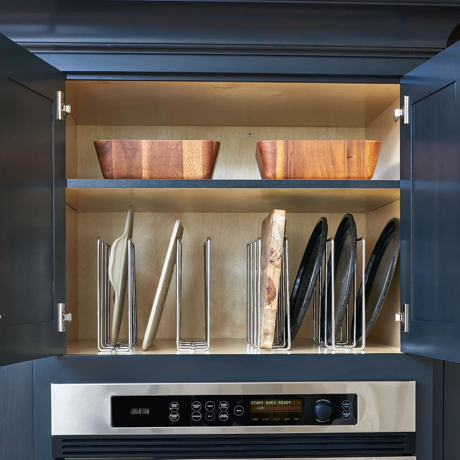 Rev-A-Shelf 596-10CR-52 U-Shaped Tray Wire Divider Bakeware Cookie Sheet Organizer for Wall or Base Home Kitchen Cabinets, Chrome