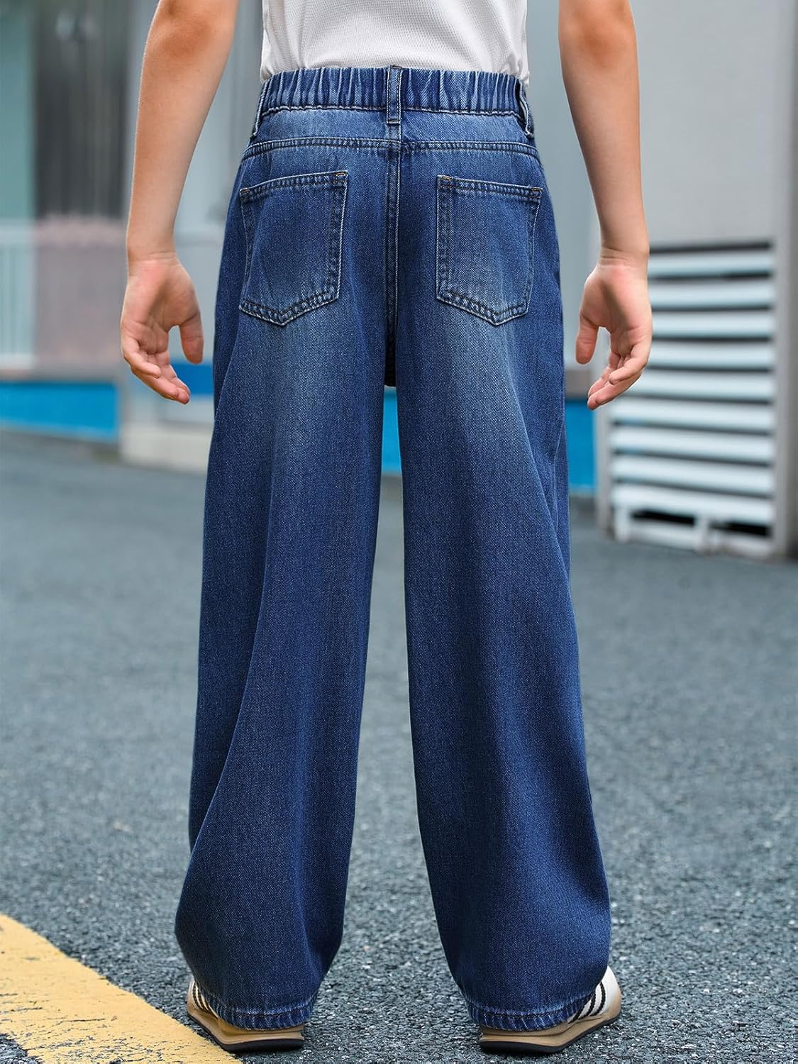 Haloumoning Boys Casual Straight Leg Baggy Jeans Kids Elastic Waist Loose Denim Pants with Pockets 5-14 Years - Image 4