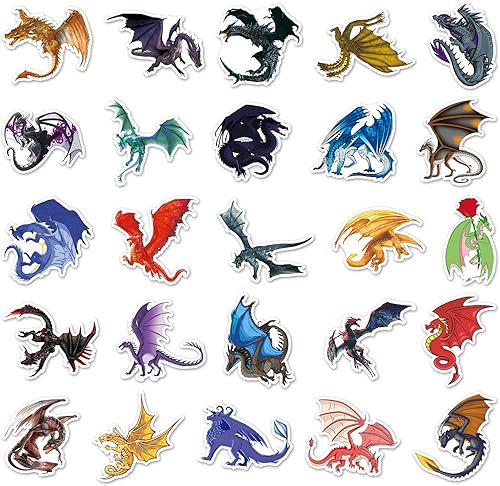 Miniatura 2 de 50 calcomanías de dragones mágicos, vinilo de dragón de fantasía de Pterosaurio, calcomanías impermeables para botellas de agua, equipaje,