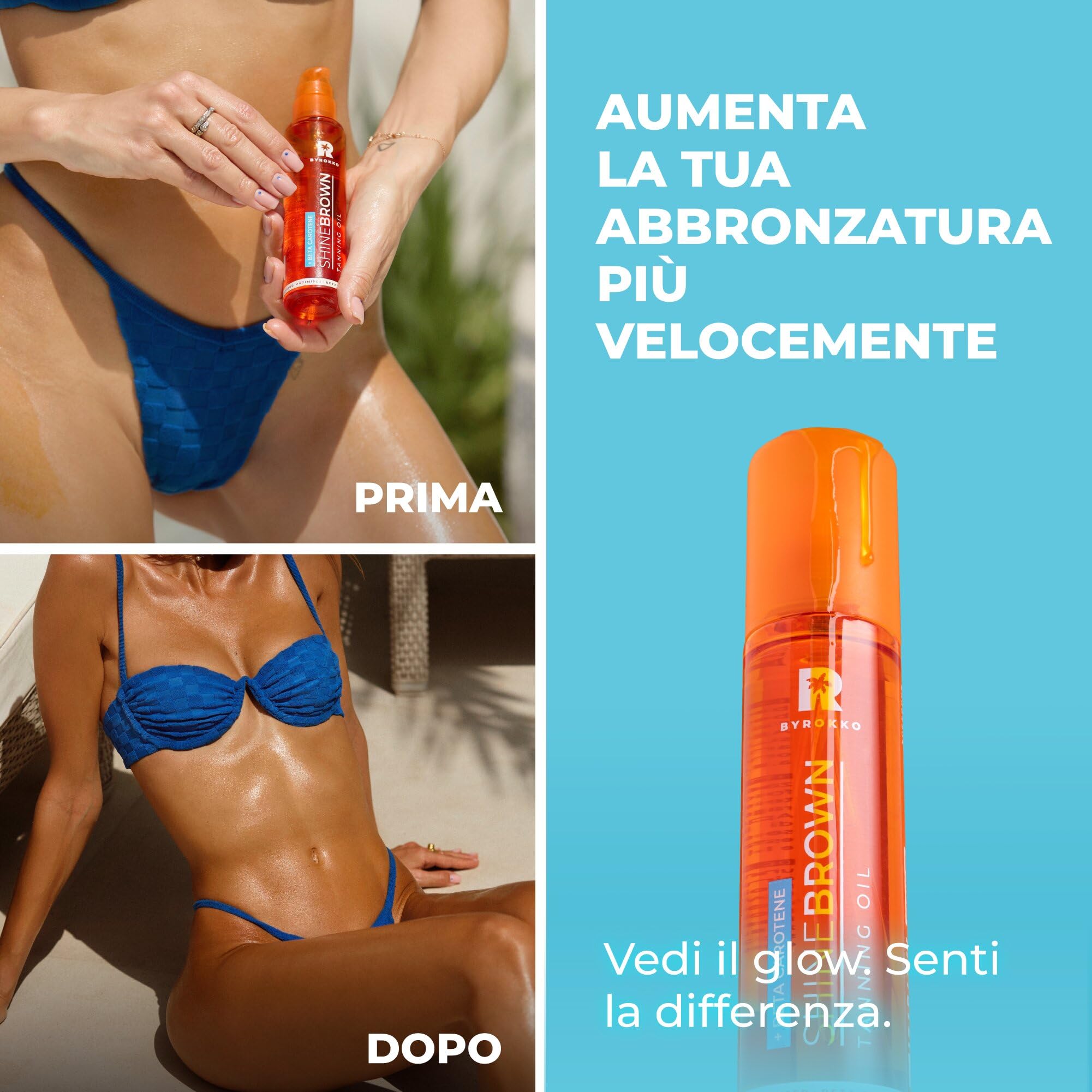 BYROKKO Shine Brown Beta Carotene Abbronzante Acceleratore, Gel abbronzante alla carota, efficace in lettini e sole all'aperto, crema naturale per lettino abbronzante, 200 ml (olio beta carotene 150