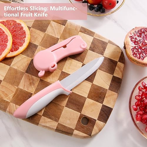 Miniatura 5 de Cuchillo de pelar de cerámica  4 pulgadas con hoja de cerámica afilada y cubierta única de hipopótamo  Cuchillo de cocina con mango de frutas y