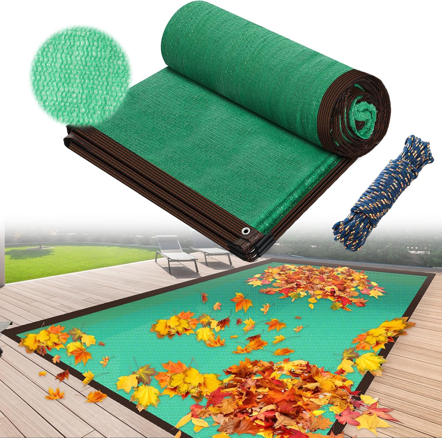 18 x 36ft Pool Leaf Net Cover for Inground Pool Mesh Cover with Reinforced Edge Rope Rectangle Safety Net for Autumn Winter Summer