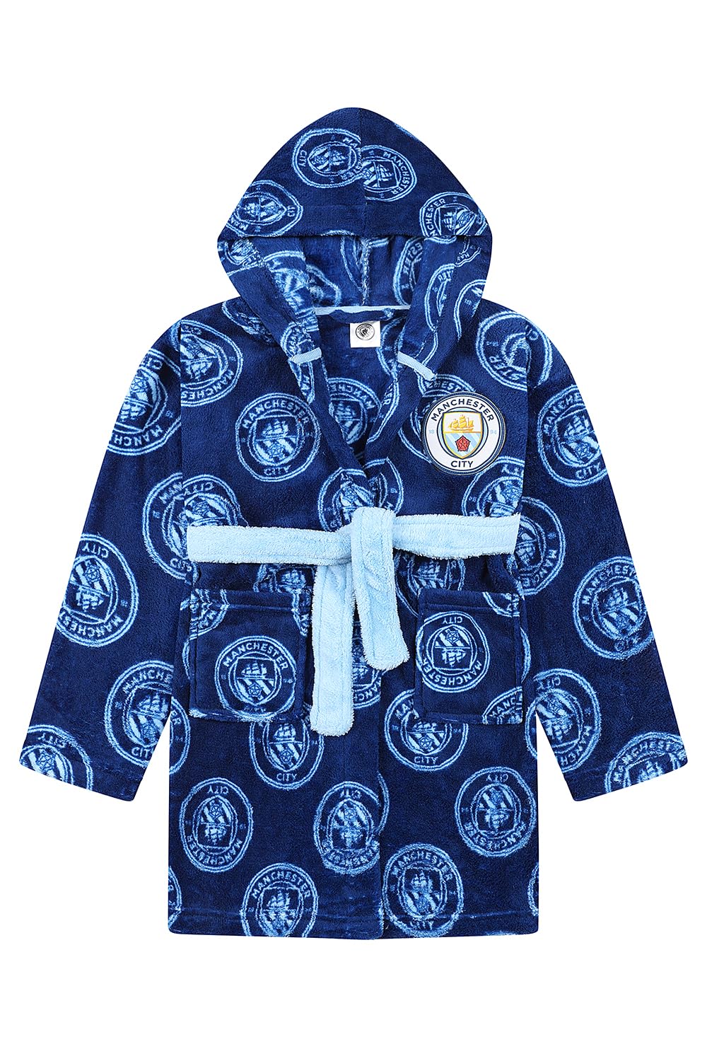 MANCHESTER CITY Mens Official F.C. Dressing Gown Fleece Hooded Man City Robe (Medium)