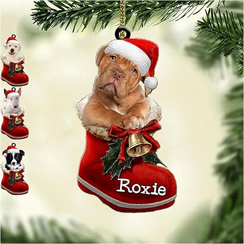 Miniatura 6 de Nazenti Adorno personalizado para perro, adorno de Navidad Chow-Chow en bota de Papá Noel, adorno de plástico plano 2D Chow-Chow para perro, regalo