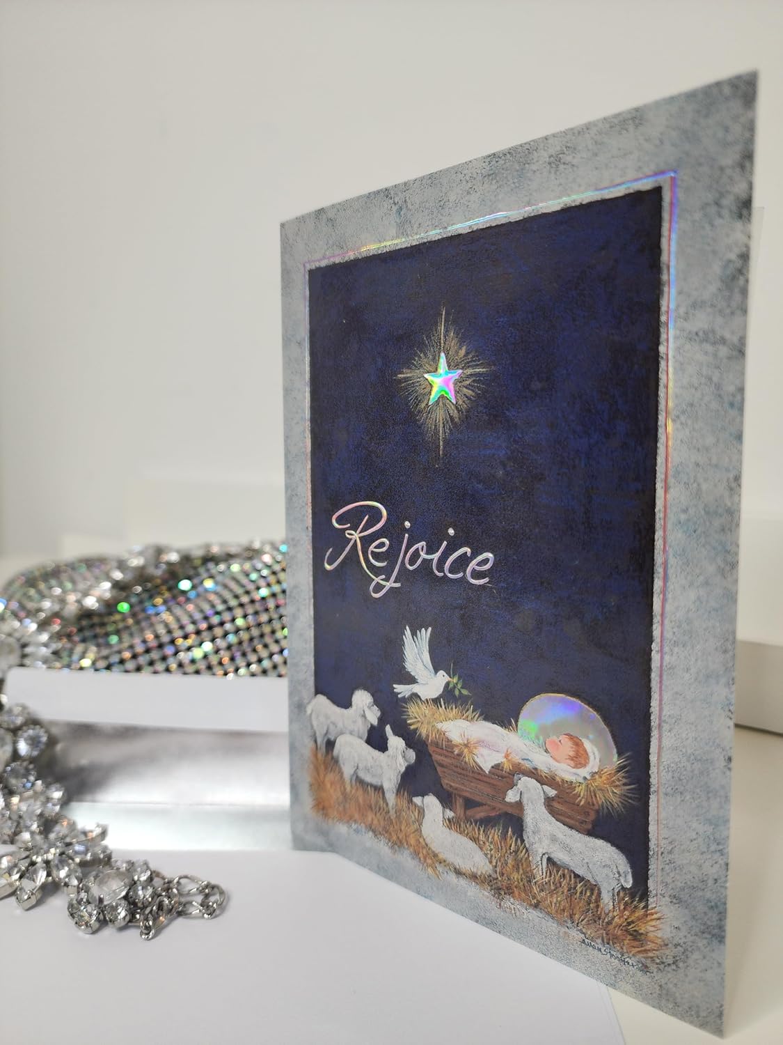 Performing Arts Catholic Christmas Cards Boxed With Envelopes - Pack of 16 Vintage Religious Holiday Cards With Envelopes - Silver Embossed Foil & Rejoice with joy, it's Christmas - Made In USA