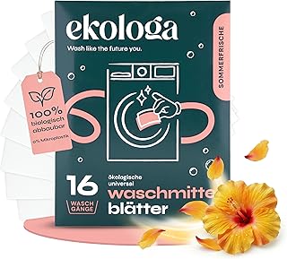 Waschmittelblätter - Vegane, Biologisch abbaubare & Plastikfreie Waschstreifen - Ohne Phosphate & Chemikalien - Sanft zur Haut - Für alle Wäschearten (16 Stk. Probepack)