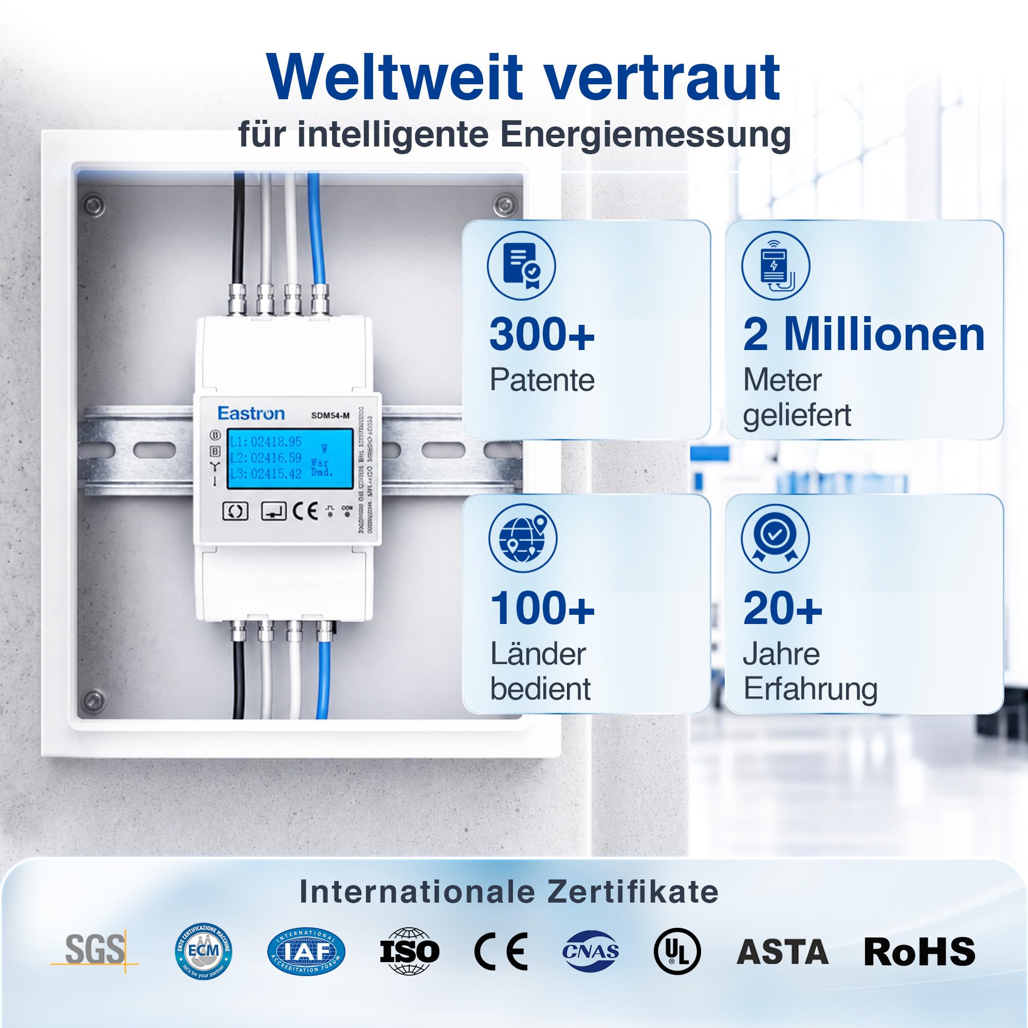 Eastron SDM54-M MID-zertifiziertes dreiphasiges 100-A-Direktanschluss-DIN-Schienen-RS485-Modbus-MID-Messgerät für EV-Ladegeräte und Solarsysteme