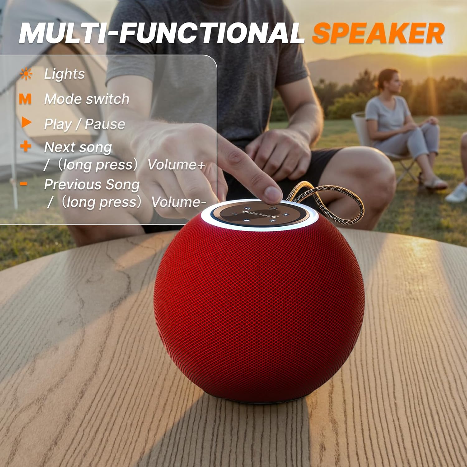 30W Wireless Bluetooth Speaker with 360° Stereo Deep Bass, IPX5 Waterproof Outdoor Bluetooth Speaker, 14H Playtime, TWS Pairing for Home, Pool, Beach, Camping (Red) - Image 6