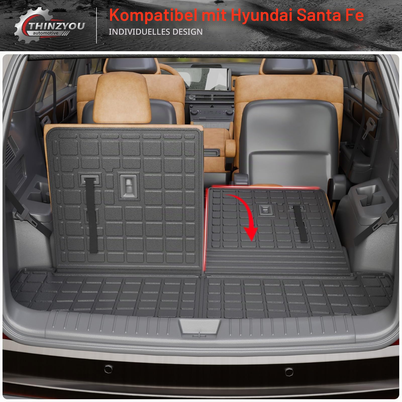 Kofferraumwanne, kompatibel mit Hyundai Santa Fe 2024 2025, Kofferraumwanne, TPE, Allwetter-Rücksitzbezug, Schutz für Santa Fe (2024 2025, Kofferraummatte mit Rückenlehnenmatte)
