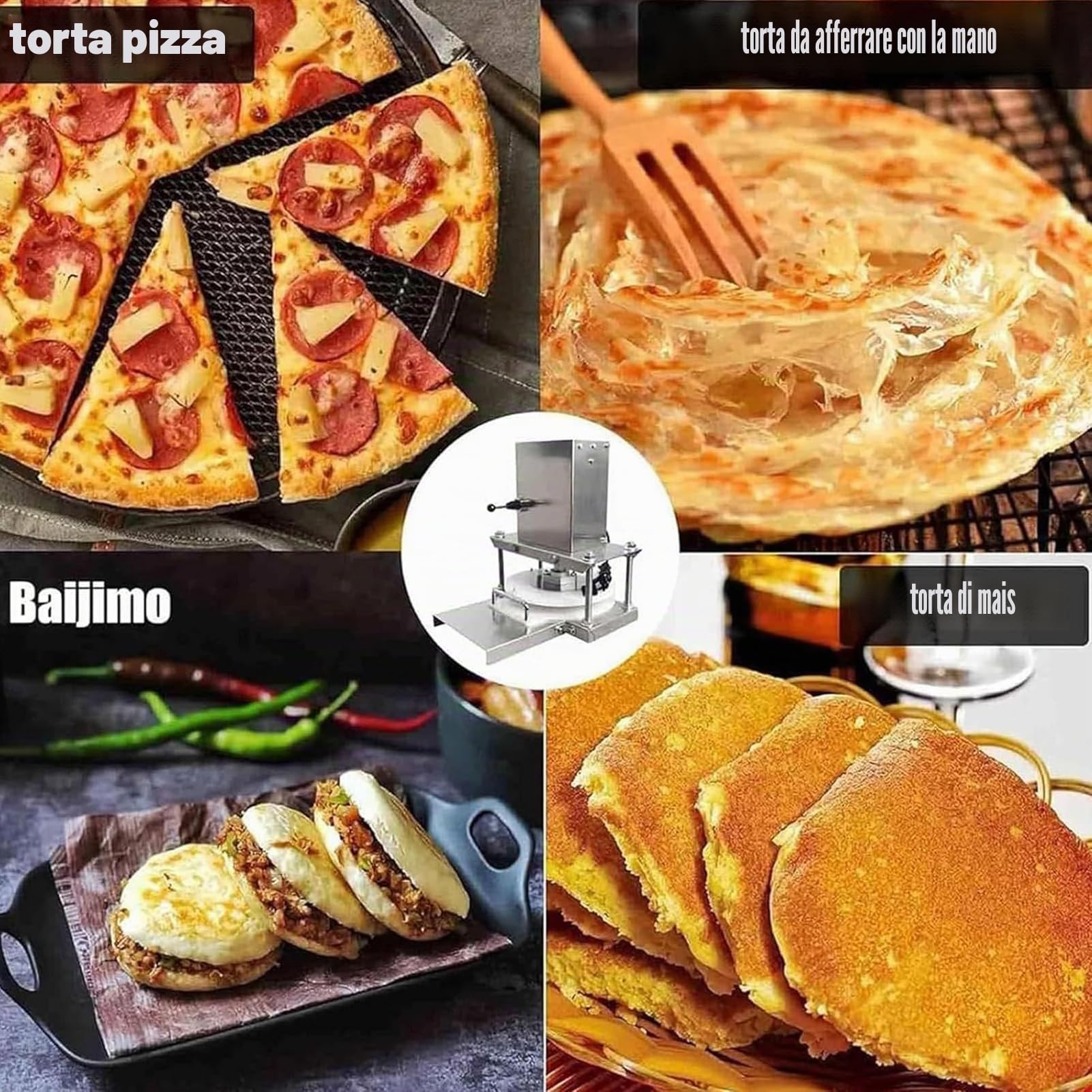 Macchina Elettrica Stendi-Impasto Pizza 22/25/30 cm - Pressa Professionale in Acciaio Inox per Casa/Ristoranti/Pasticcerie