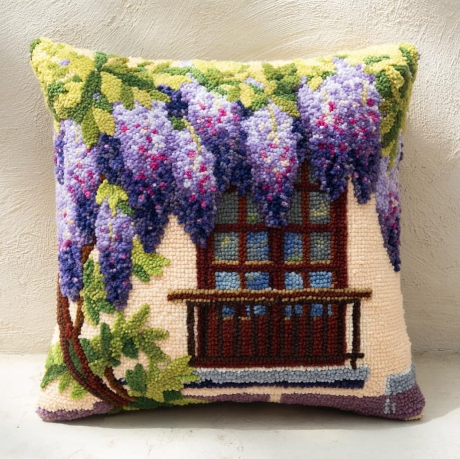 AxiangziK Latch Hook Pillow Case Kits,Wisteria DIY Latch Hook Cushion Kits Beginners Adults Children Gift Embroidery Home Decoration,17x17inch