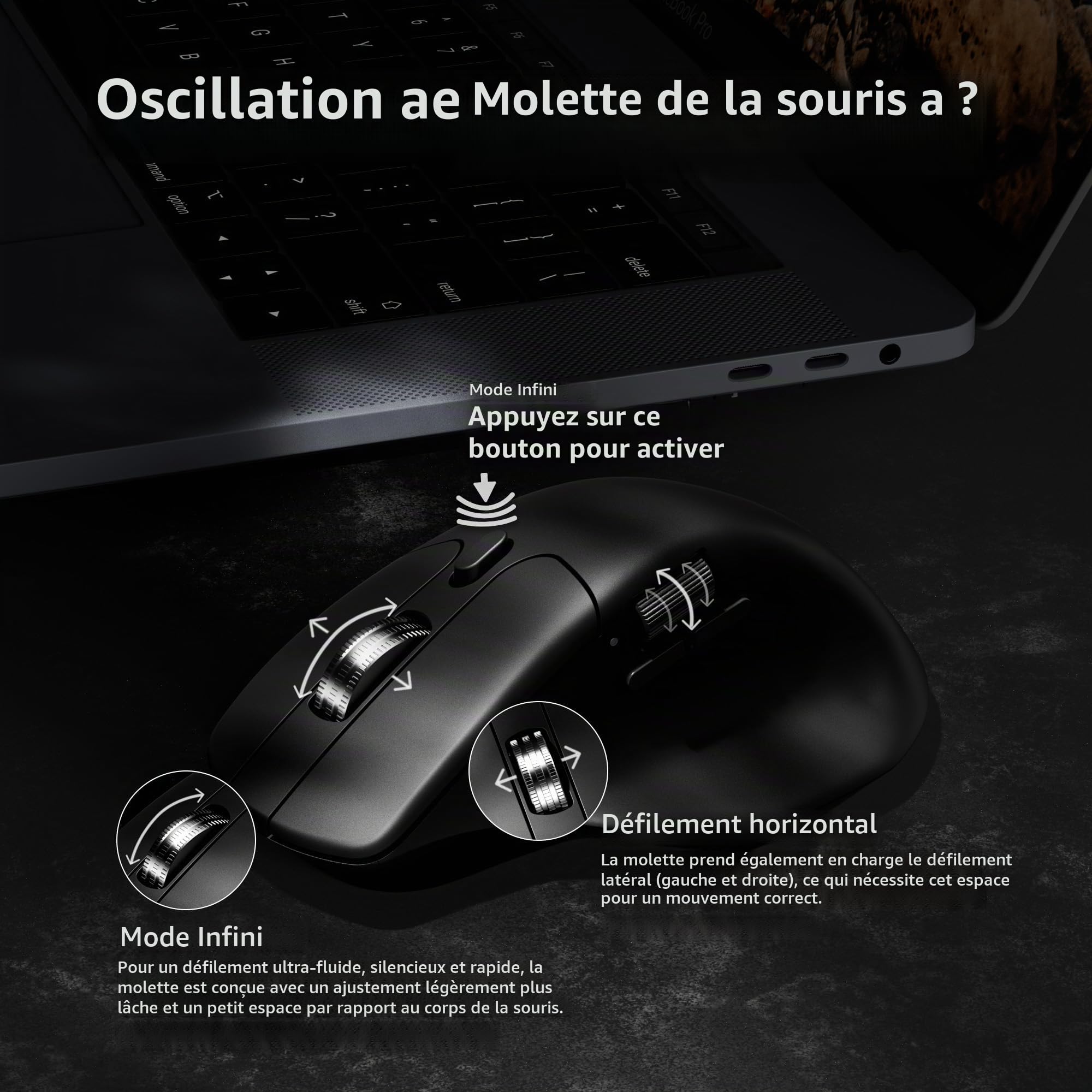 Keychron Souris Gaming M6 Silencieuse Sans Fil, 1000Hz Polling, Bluetooth 5.1/2.4GHz/Filaire, PixArt 3395 Capteur Optique Jusqu'à 26000 DPI, Légère 78g, Programmable, pour Windows/Mac/Linux - Noir