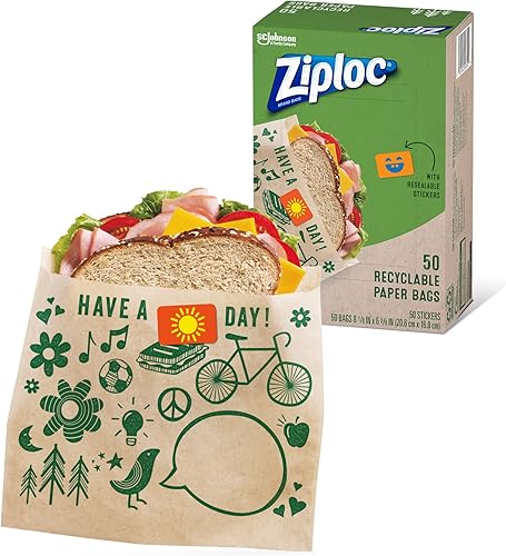 Miniatura 9 de Ziploc Bolsas de papel para sándwich y aperitivos, reciclables y sellables con diseños divertidos, 50 unidades, paquete de 3 (150 bolsas en total)