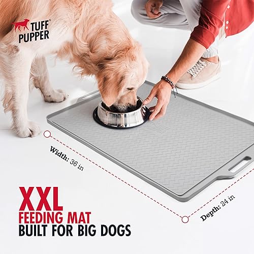 Miniatura 2 de Tuff Pupper Tapete XXL de alimentación para perros de 36 x 24 pulgadas para alimentos y agua, mantel individual de silicona impermeable para suelos