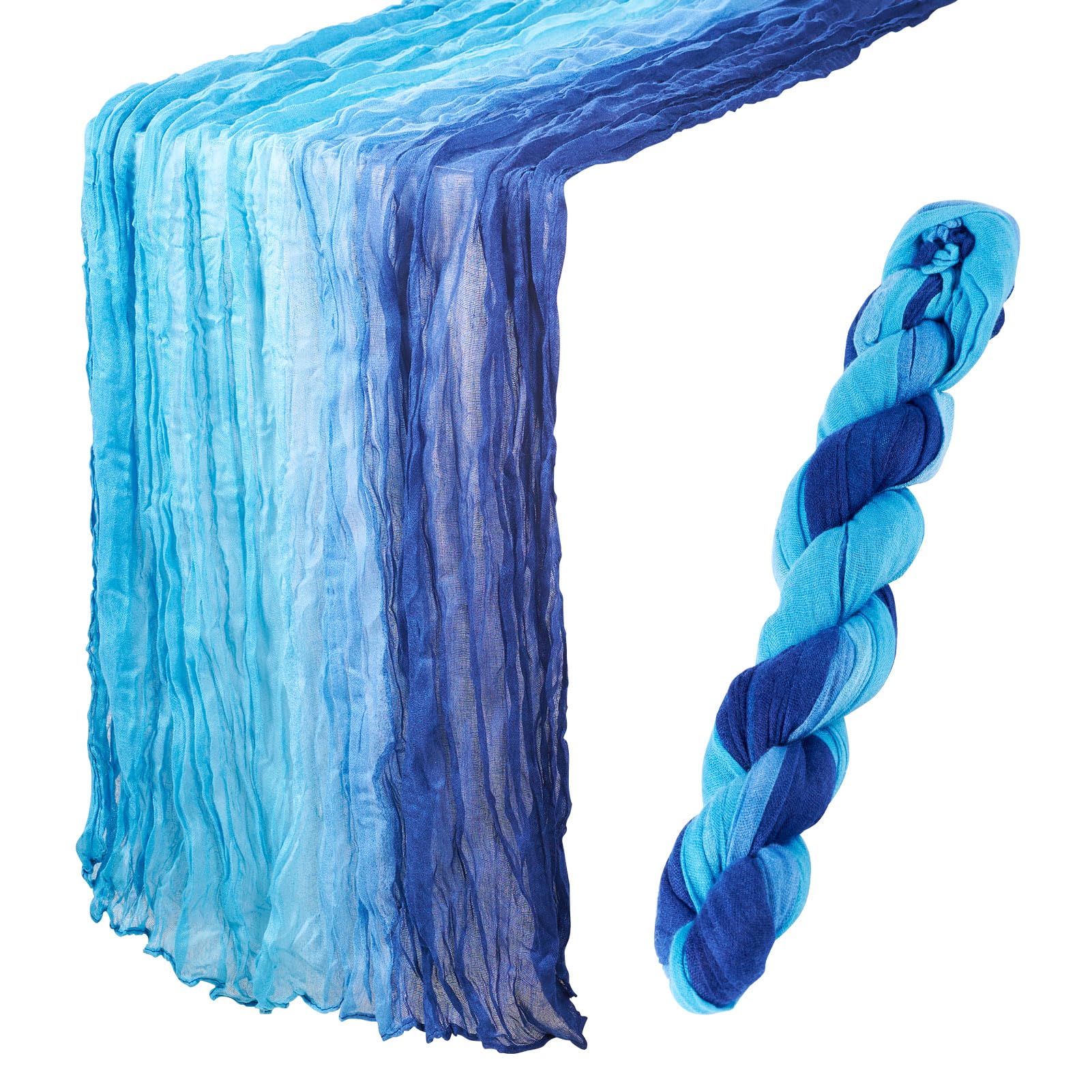 Chemin de table en étamine haut de gamme bleu dégradé 75x170 cm au drapé fluide
