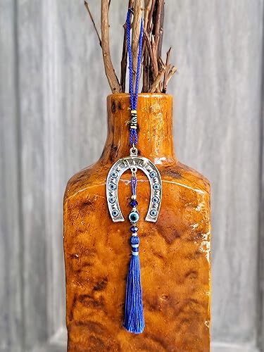 Miniatura 5 de LUCKBOOSTIUM Colgante de herradura de ojo turco con borlas azules, llavero y protección de buena suerte, adorno colgante de auto de mal de ojo,
