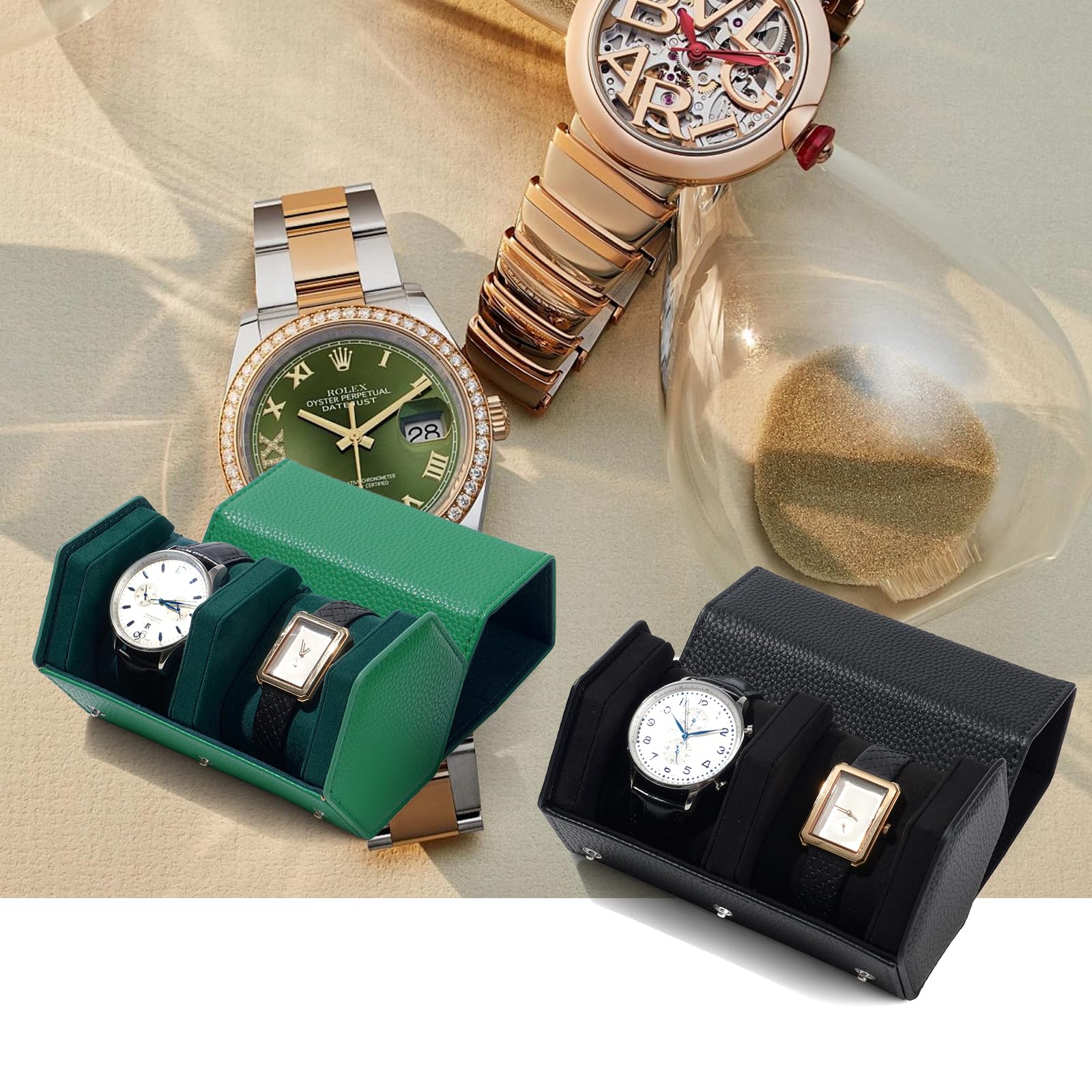 Estuche De Viaje De Piel Para Relojes (doble)