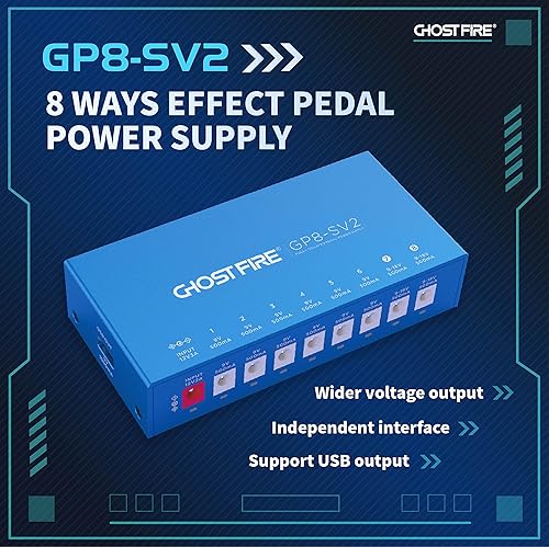 Miniatura 2 de GHOST FIRE GP8-SV2 Fuente de alimentación de pedal de 8 salidas + 5 V salida USB Fuente de alimentación de efector de guitarra (GP8-SV2)